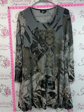 Papillon dress mini Long Sleeve Mini Dress in Gray and Olive Abstract Print